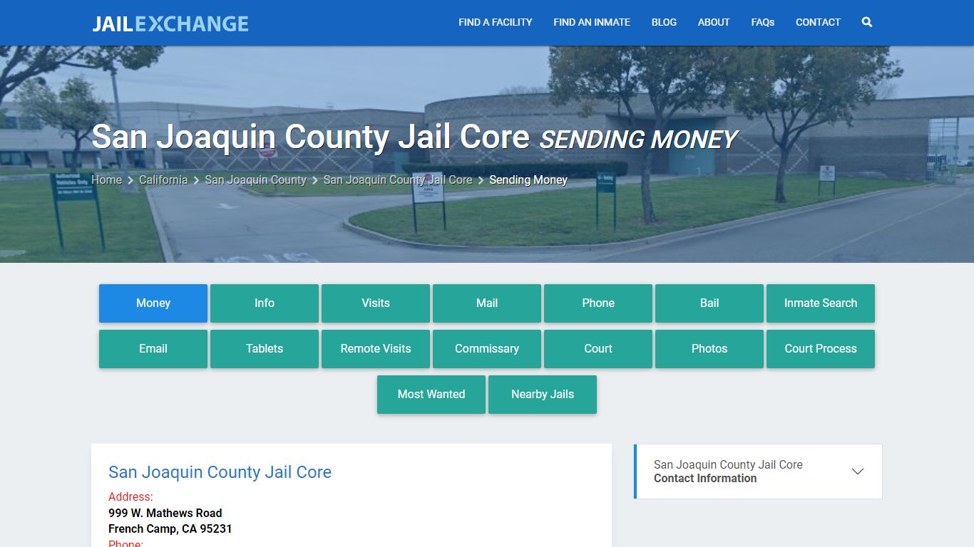 Send Money to Inmate - San Joaquin County Jail Core, CA